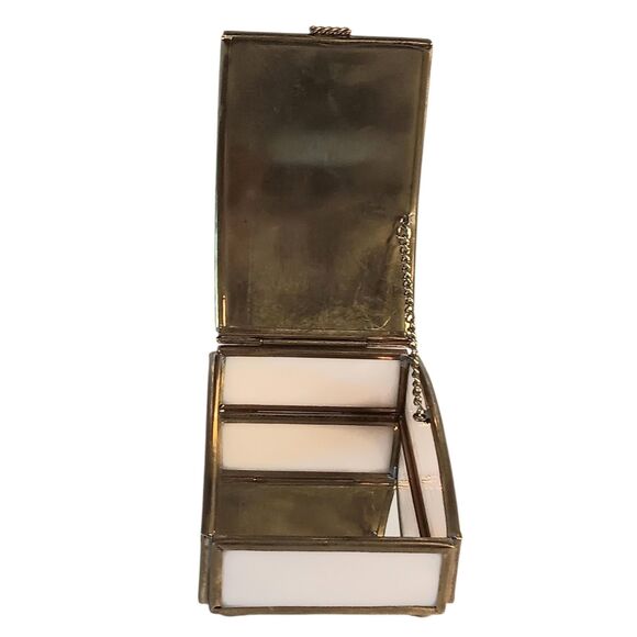 VTG Brass & Pink Slag Glass Trinket Box Cute Girl & Duck Make A Joyful Noise - Picture 8 of 16